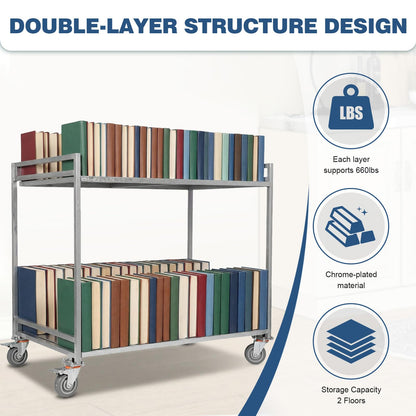 OssifragaBone 2 Shelf Rolling Cart Collapsible Steel Rolling Utility Cart with Wheels 660lbs Capacity with Handle for Warehouse/Garage/Cleaning/Manufacturing