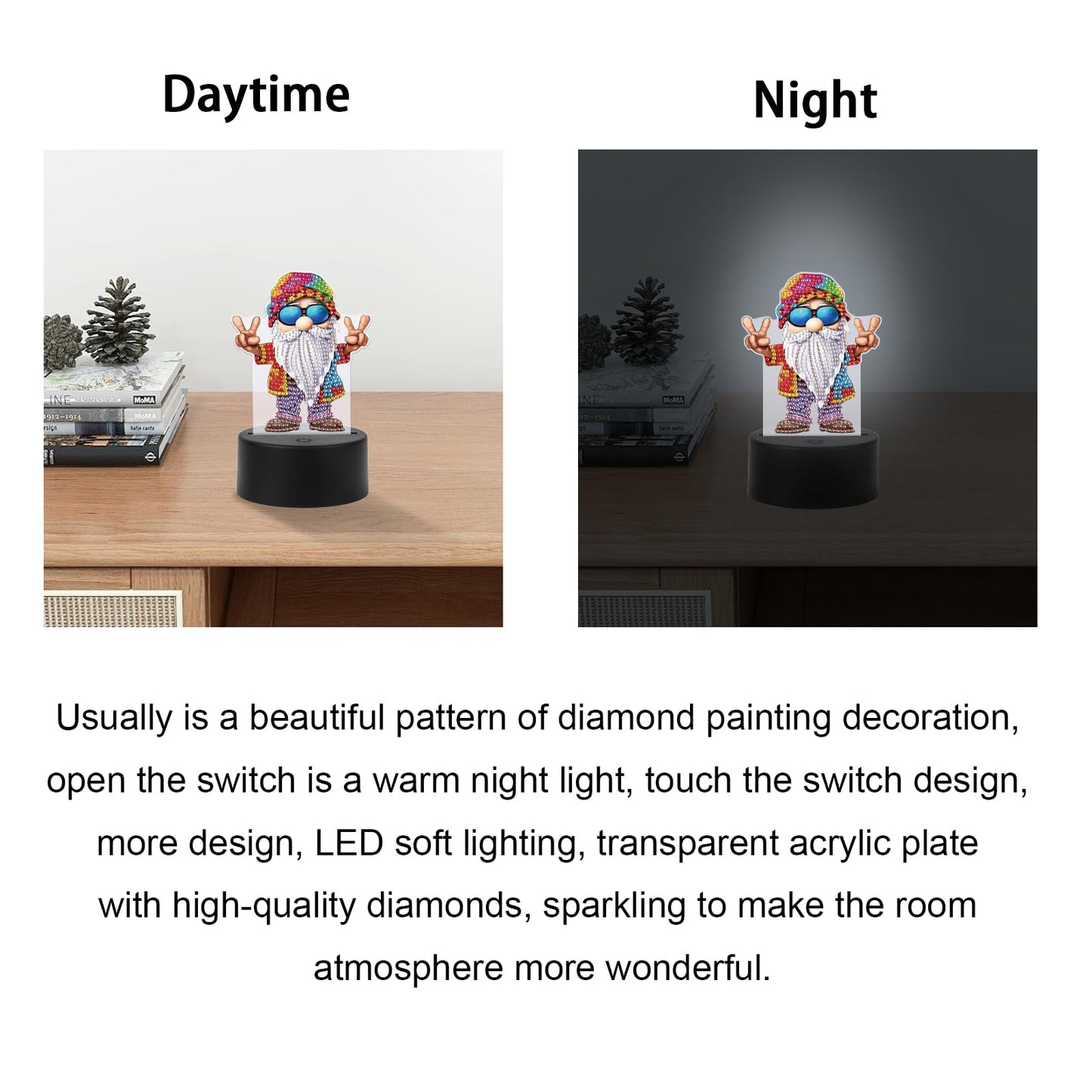 JISHSHAY Diamond Painting Night Light Diamond Art Table Lamp Gem Art LED Lights Gem Painting Desk Lamp Mosaic Kits for Adults DIY Kits for Adults Paint by Numbers with Special Drills Gnome