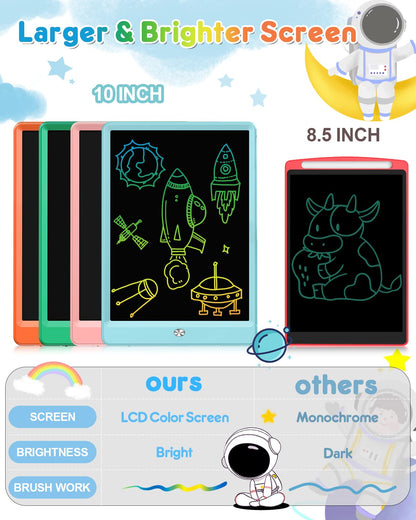 FLUESTON LCD Writing Tablet for Kids, 10 Inch Doodle Board, Colorful Drawing Pad for Toddler, Educational Travel Toy Gifts for 3-8 Year Old Girls Boys, Erase Lock Writing Board