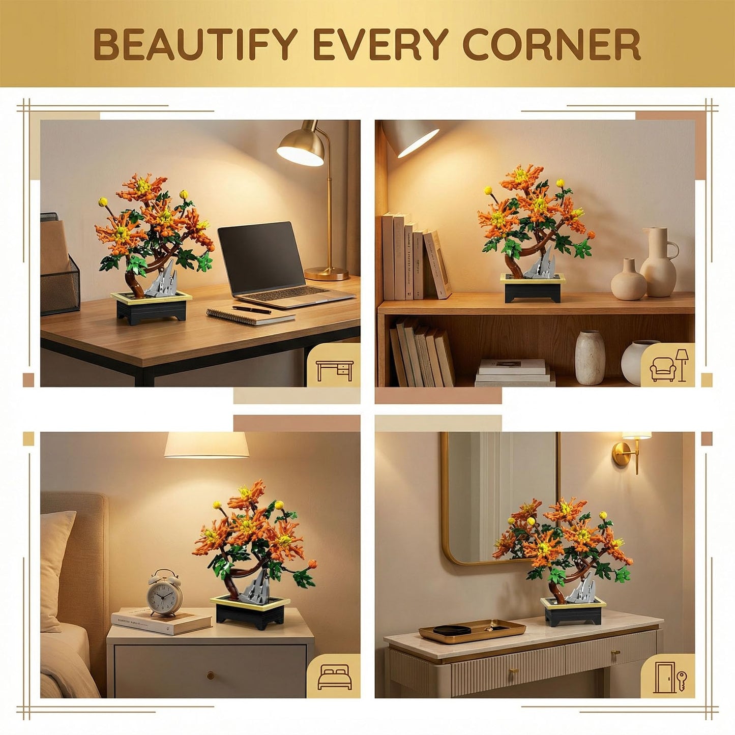 FNSJFYZS Chrysanthemum Building Set, Artificial Flower Bonsai Model Kit for Adults, Creative Botanical Collection, Home Office Desk Decor, DIY Craft Kit, Birthday Gifts (450 Pcs)