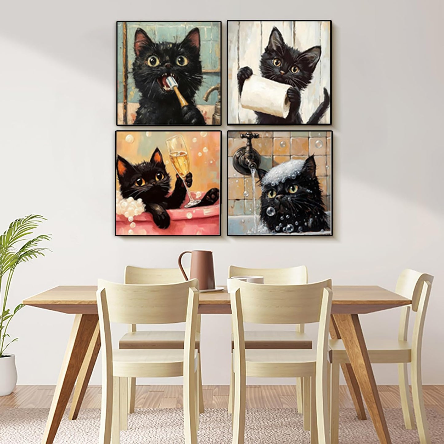 AIBOERL 4 Pack Black Cat Diamond Painting Kits for Adults,Animals in Bathtub DIY 5D Diamond Art Kits Full Drill Diamond Dots Paintings with Diamonds Gem Art and Crafts Home Decor 12x12inch