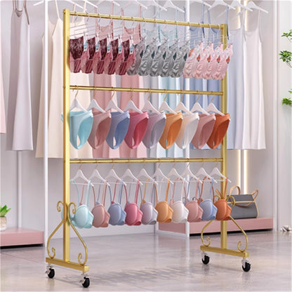 Lingerie Bra Rack Swimsuit Organizer Hanger, Anti-Slip, Underwear Display Stand with Wheels, Commercial Clothing Store Shelf, for Shorts,Hats, Sock, 3 Tier(Silver,120 * 40 * 130cm)