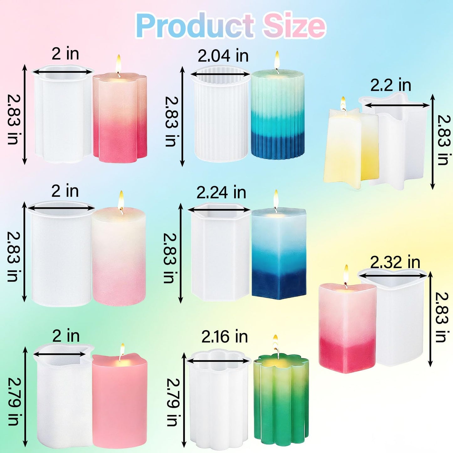 8PCS Silicone Candle Molds Set - Cylinder/Hexagon/Star/Heart/Flower/Cat Head Shapes for DIY Candle Making, Soap, Resin Crafts, Reusable and Easy Release Candle Making Kit with Multiple Shape and Sizes