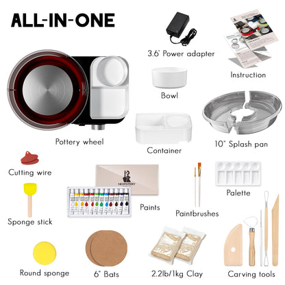 Pottery Wheel for Kids Adults and Beginners - Complete Pottery Set with 6" Turntable with Two-Way Rotation, 2.2lb Clay, Art Supplies Sculpting Tools, Craft Gifts for Teens Adults (Red)