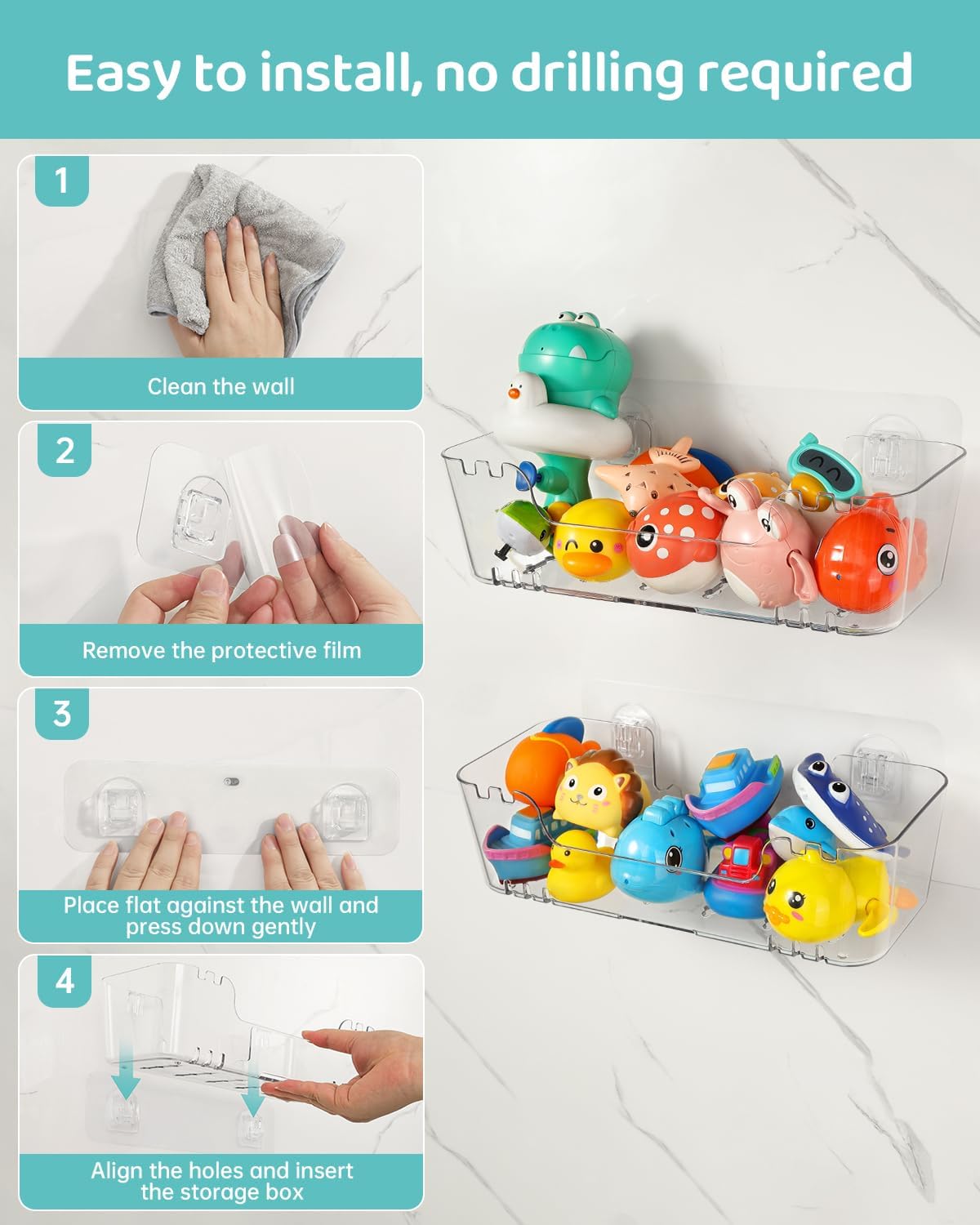 4 Pack, 4 Pack) Bath Toy Storage Organizer Transparent Bath Toy Holder with Drain Holes, Durable Plastic Bathtub Toy
