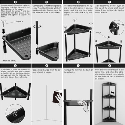 4 ODesign Tier Corner Shower Caddy,Corner Shelf Stand for Living Room Bedroom Bathroom,Shower Table,Plastic Metal