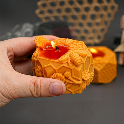 2PCS-3D Honeycomb Pillar Candle Silicone Mold DIY Embossed Bee and Flower Bee Cylinder Aromatherapy Candle Plaster Molds Handmade Home Decor Gift(Honeycomb Mold-11)