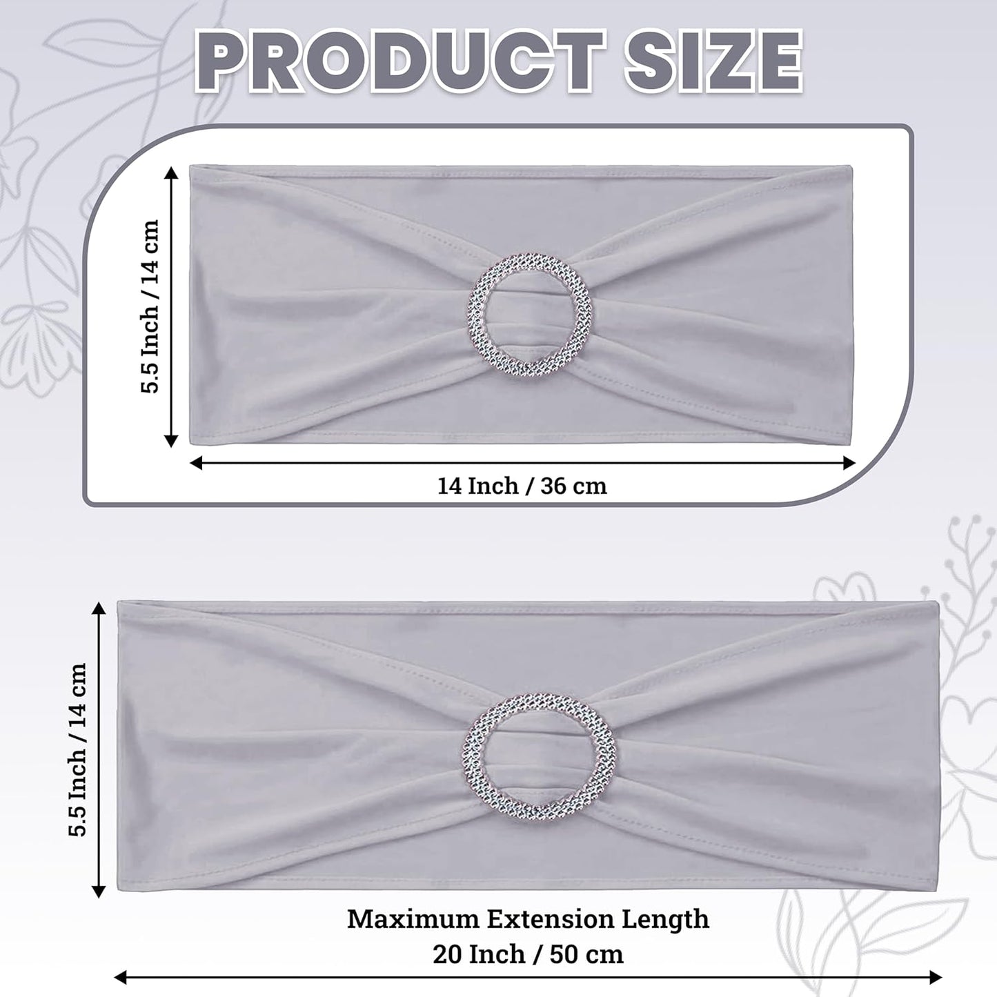 MDS Spandex Chair Sashes - Universal Fit Elastic Stretch Ties with Buckle for Weddings | Light Silver, Pack of 200