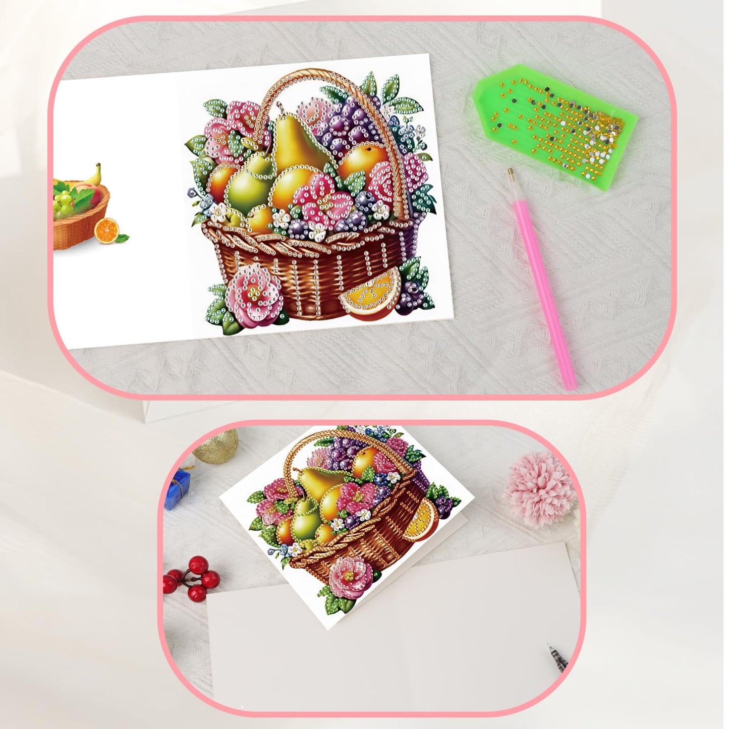 JISHSHAY 6 PCS Diamond Painting Greeting Cards Fruit Basket Diamond Art Birthday Cards with Envelopes Gem Art Mosaic Kits for Adults, for Anniversary Valentine Thank You Graduation All-Occasion