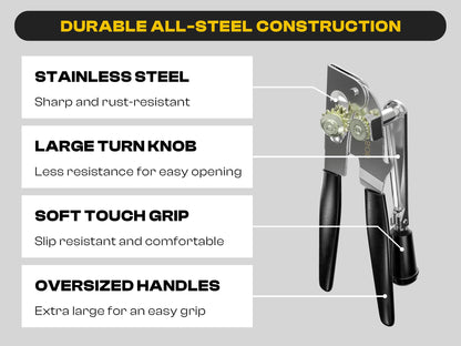 Heavy Duty Can Opener with Magnet – Commercial Can Opener Manual for Seniors, Hand Held, Sharp Blade, Smooth Edge – Folding Knob for Easy Storage, Built in Bottle Opener