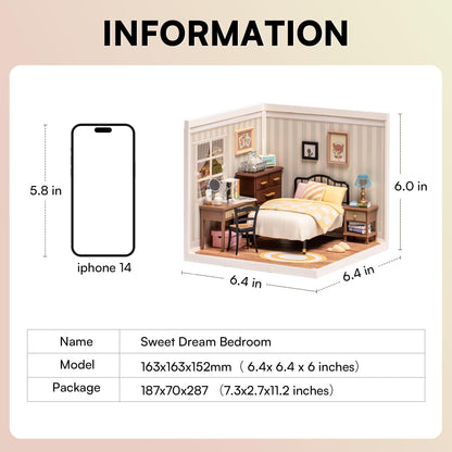 ROBOTIME DIY Miniature House Kit Mini Dollhouse Building Toy Set Plastic Tiny Room Making Kit with Accessories Model Room Craft Hobby Decent Gifts (Sweet Dream Bedroom)