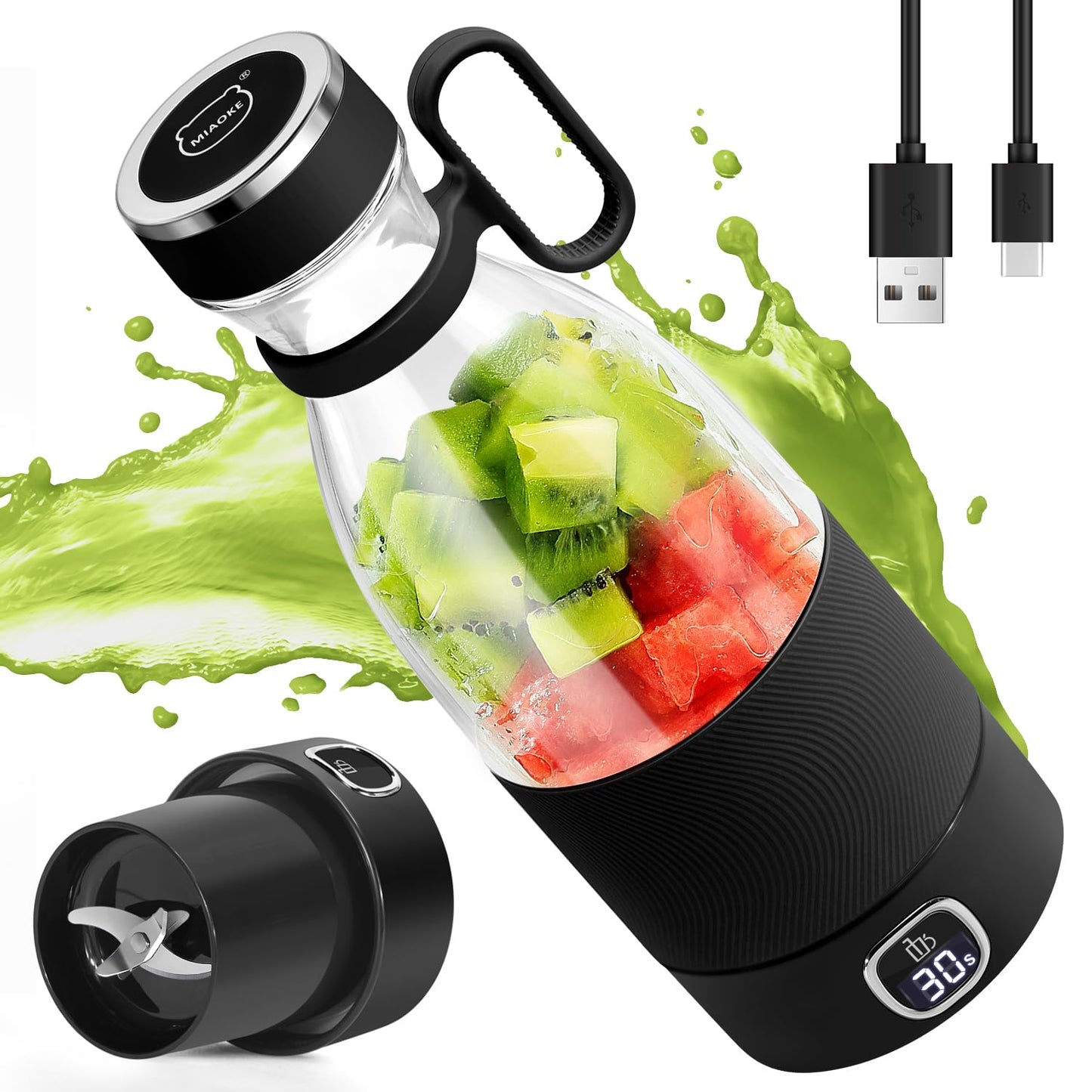 MIAOKE Portable Blender,Fashion Portable Blender for Shakes and Smoothies 11.8 Oz,Magnetic USB Fast Charging Mini Mixer Bottle,Take It for Traveling, Outdoor, Gym, Office, Cars, Gift -PK