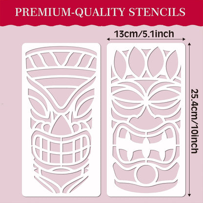 Tiki Tribe Stencils, 18 Pcs Tiki Totems Face with Open Mouth Stencils Reusable Template A4 Size for Painting on Wood Fabric Canvas Wall DIY Art Projects x 10"