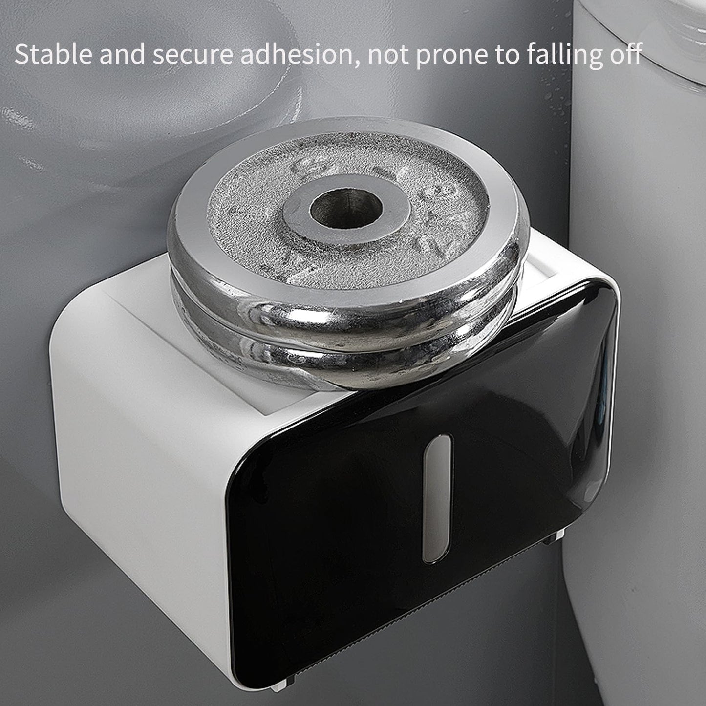 2026 Upgraded Toilet Paper Holder for Wall – Adhesive, No Drilling – Fits Standard Rolls Up to 5.1" Diameter – 11LBS Capacity, 15oz Thickened ABS, 8.3" Wide Shelf – Waterproof for Bathroom, RV, Black