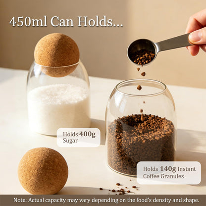 ComSaf 3 Pack 16oz Clear Decorative Glass Jars with Cork Ball Lid - Coffee Bar Kitchen Counter Bathroom Storage, Dishwasher Safe, Glass Canisters for Coffee Sugar Candy Storage - Home Decor & Gifting