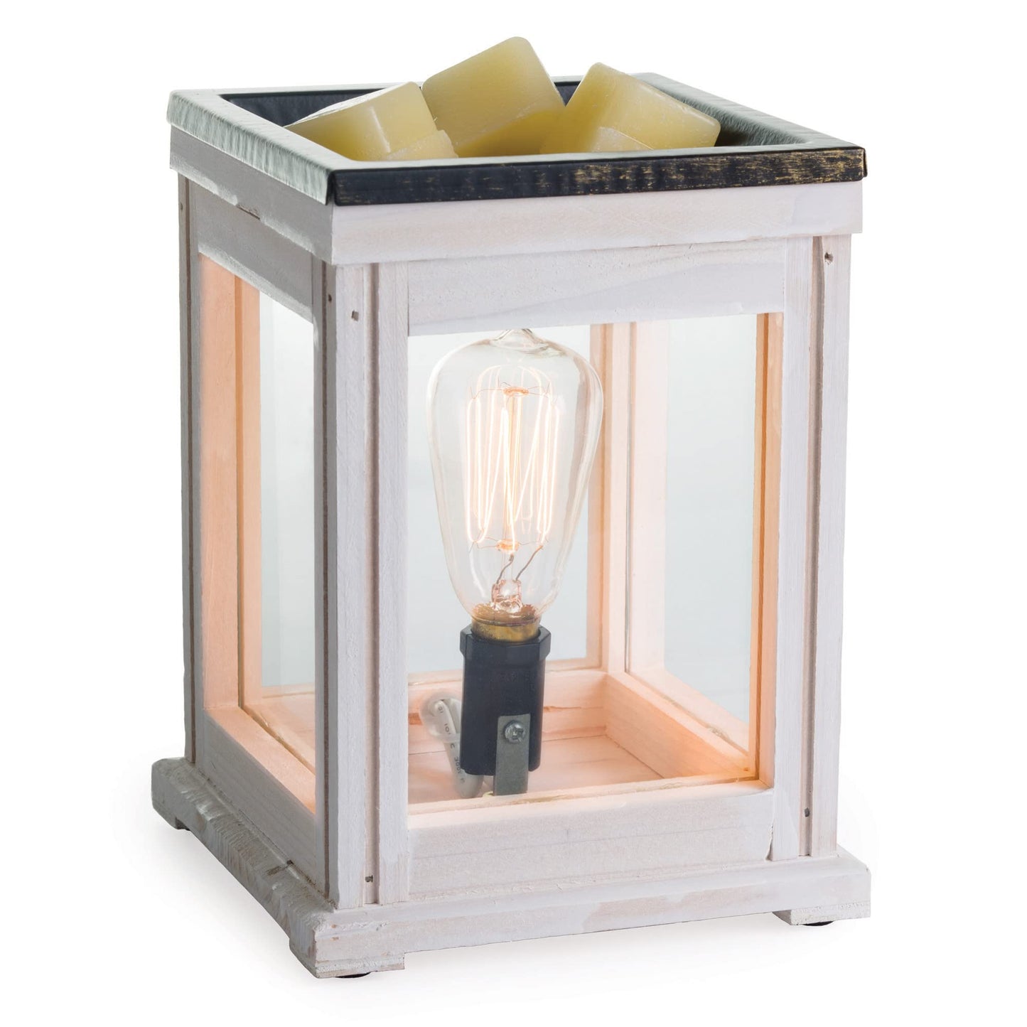 Candle Warmers Etc. Vintage Bulb Illumination Fragrance Warmer- Light-Up Warmer for Warming Scented Candle Wax Melts and Tarts to Freshen Room, Weathered White Wood