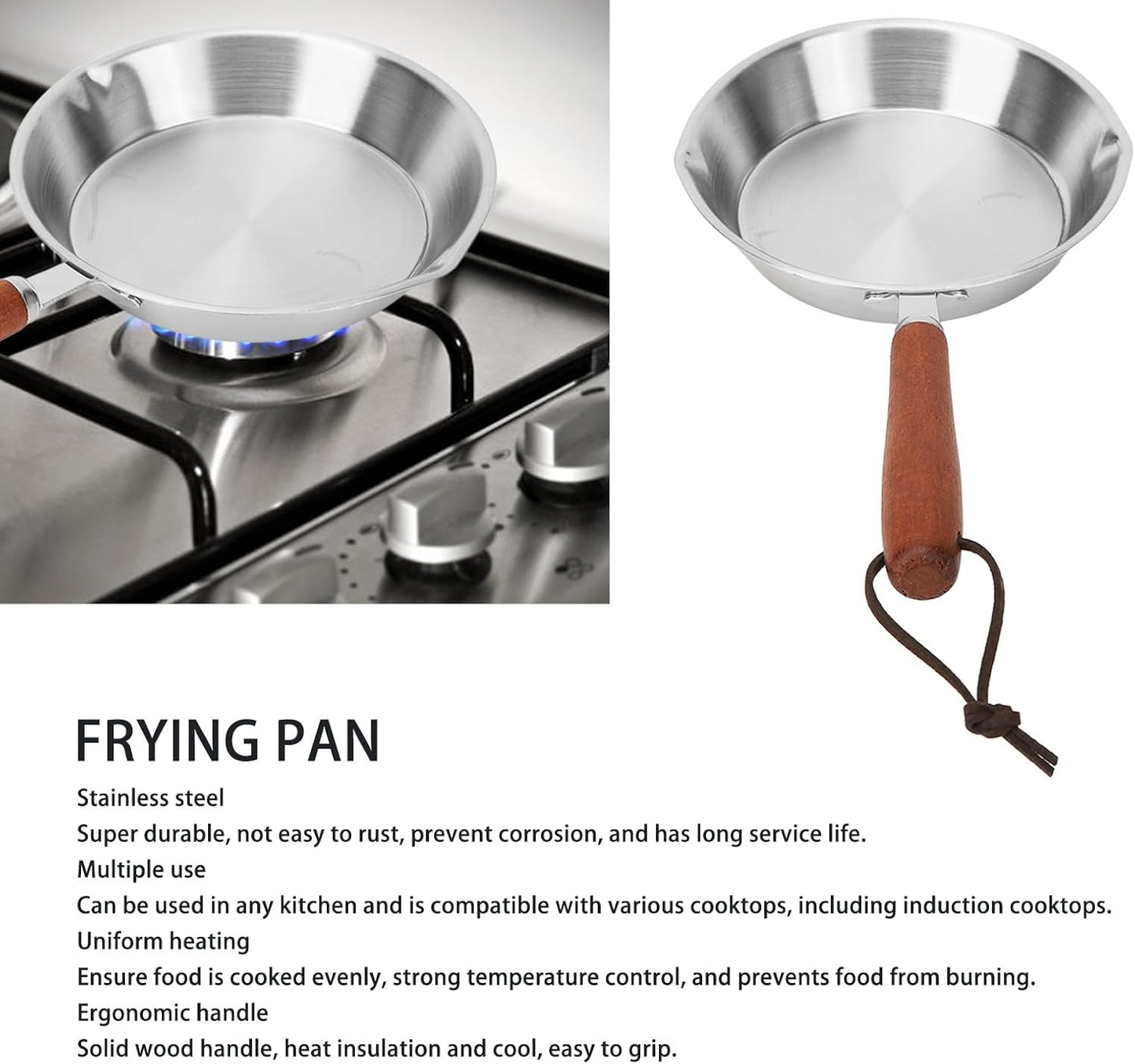 Luqeeg Mini Stainless Steel Frying Pan, Non Stick Egg Pan, Compatible with Induction & Gas Stoves, Ergonomic Handle