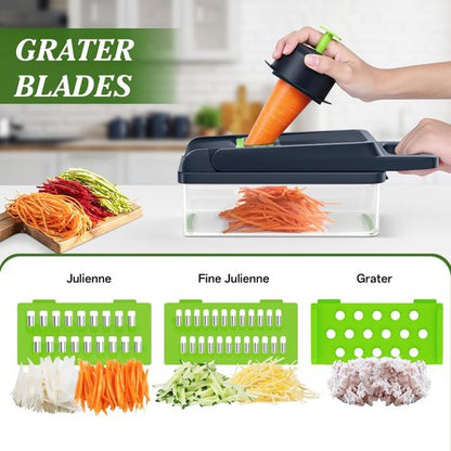 HomeHacks Vegetable Chopper - 12-in-1 Multi-Functional Kitchen Gadget with Dicer, Slicer & Grater (Green)