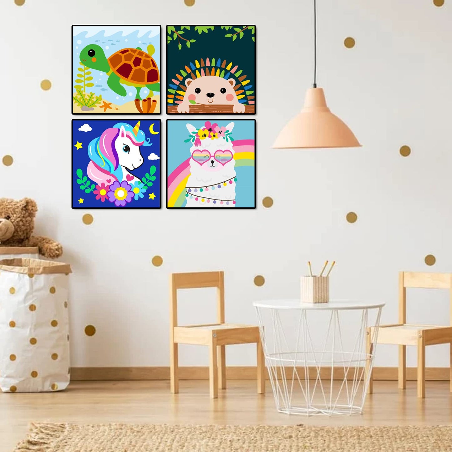 CarlonLin Framed 4 Pack Paint by Number for Kids, Paint by Numbers for Kids Ages 8-12, Paint by Numbers Kits Children Beginner, DIY Acrylic Oil Painting for Home Wall Decor (8x8inch)