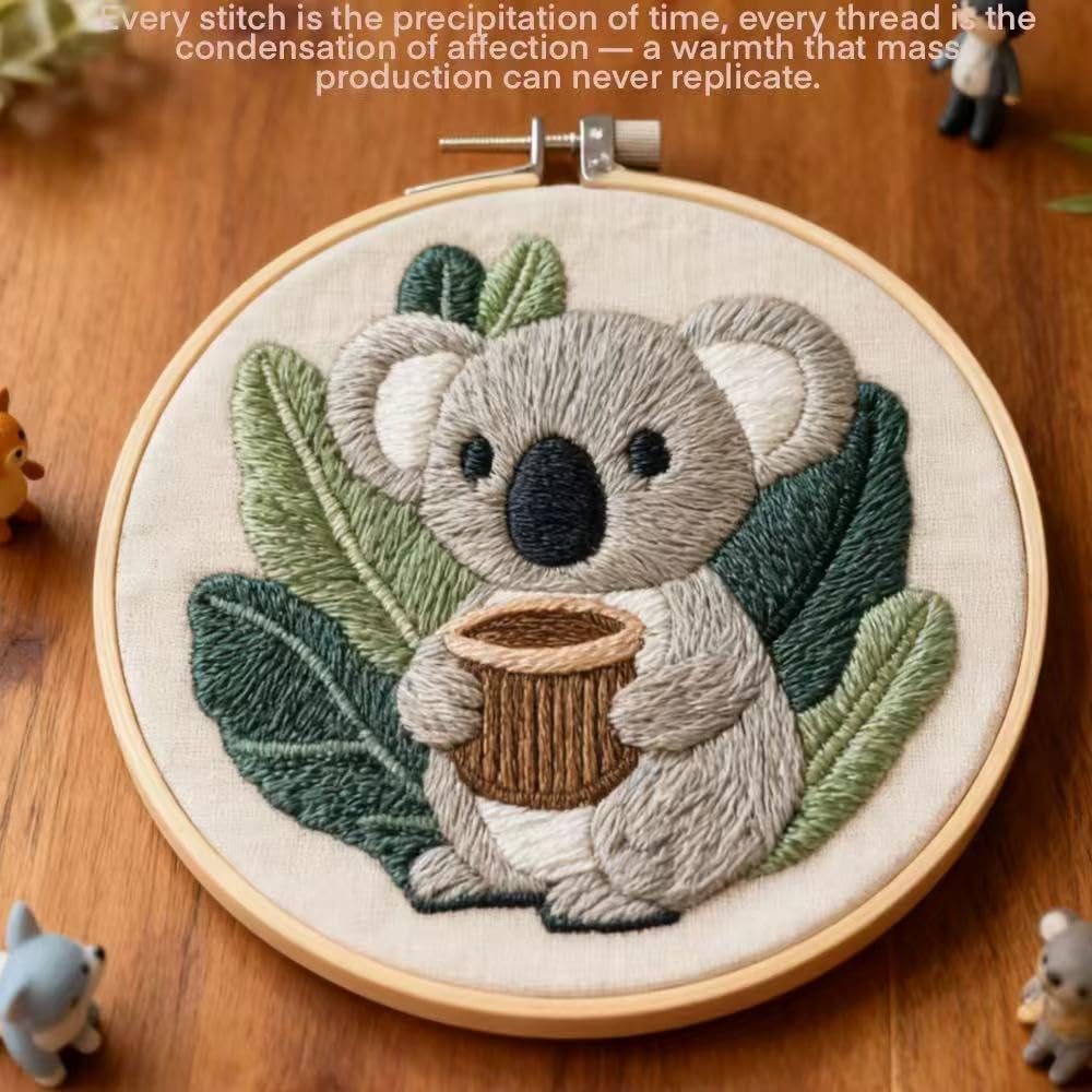 HCANPER Cute Koala Embroidery Starter Kit,DIY Needle Punch Kit, Punch Needle Kits for Beginners,Include Pre-Printed Fabric,Tools,Embroidery Hoop,Threads. (Adorkable)
