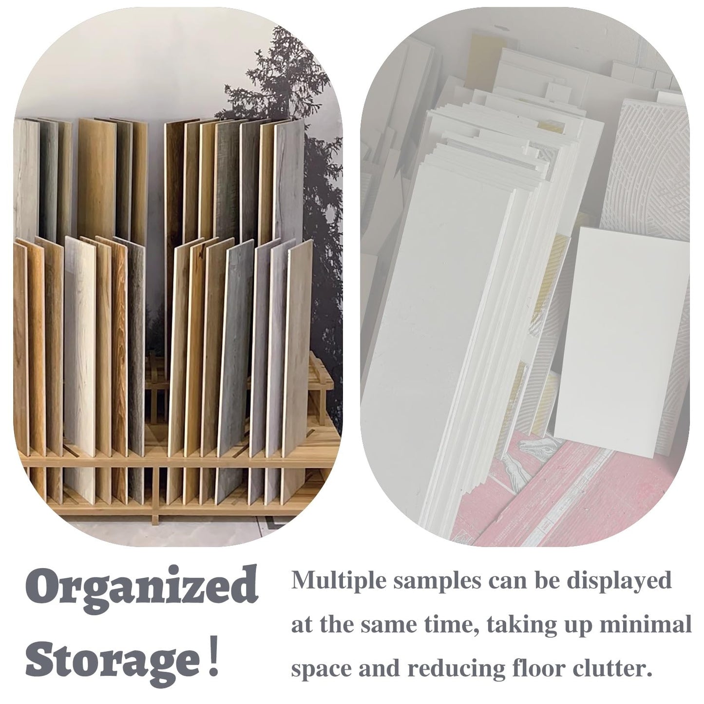 Wooden Tile Display Rack - 10/18 Tier Porcelain Sample Stand, 31" x 45" Organizer for Marble Slabs, Durable Retail Shelf for Building Materials, Perfect for Showrooms and Stores