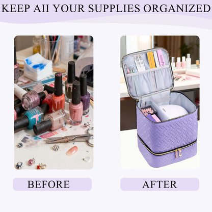 RZMAYIS Nail Polish Organizer, Nail Polish Storage Holds 30 Bottles & Nail Lamp, Double Layer Nail Bag Organizer Case, Portable Nail Polish Holder for Nail Tech Travel & Manicure Kit