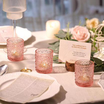 Lanttu Pink Votive Candle Holder Set of 12, Flower Tea Lights Candles Holders for Wedding Table Centerpieces, Birthday Parties, Anniversary, Pink Bridal Shower and Holiday Decorations