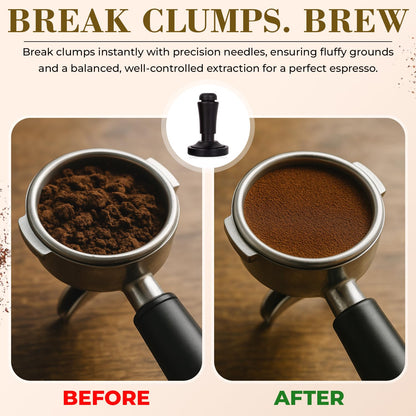 2-in-1 Espresso Tamper & WDT Stirrer Tool – 53mm Coffee Tamper with 10 Extra Needles (0.25mm & 0.4mm) – Stainless Steel Dual Sided Distributor for Even Extraction & Barista Quality Espresso (53 mm)