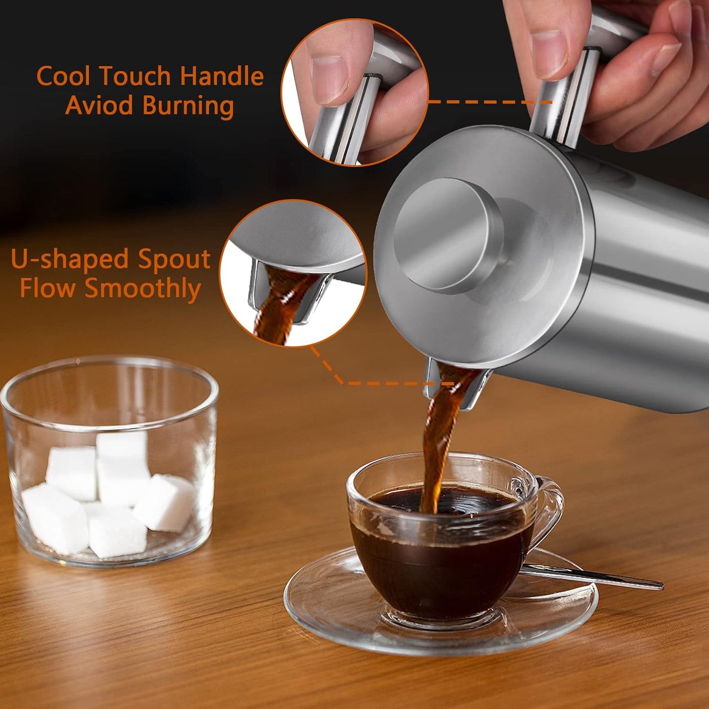 French Press, 12oz Double-Wall Insulated Coffee Maker, Stainless Steel with 3 Level Filtration System