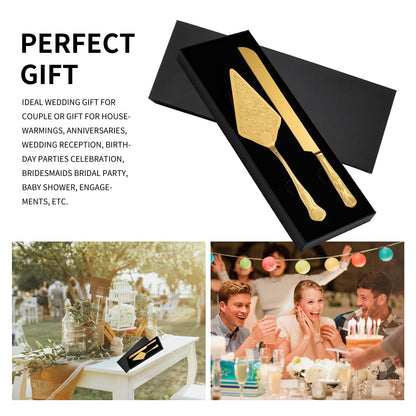GURUDAR Vintage Wedding Cake Knife and Server Set, Stainless Steel Cake Pie Pastry Cutting Knife & Serving Spatula Set, Premium Party Supplies for Wedding, Birthday, Anniversary & Events, Gold