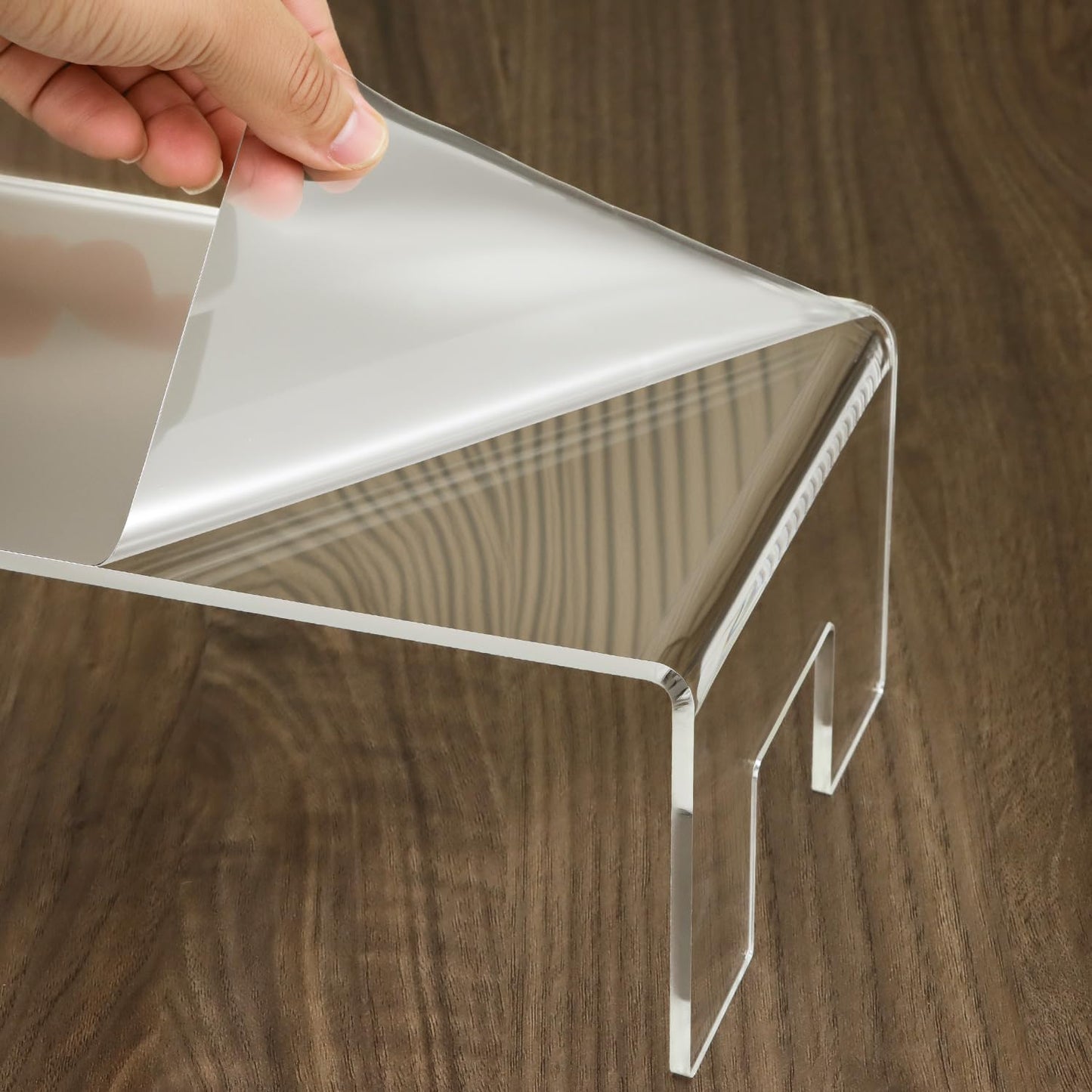 QWORK Clear Acrylic Display Risers Stand, 2 Pack 5mm Thick Transparent Showcase Shelves for Dessert Cupcakes Perfume Toys Cosmetics Jewelry Collectibles, 12x5x3.3 Inch Display Shelf