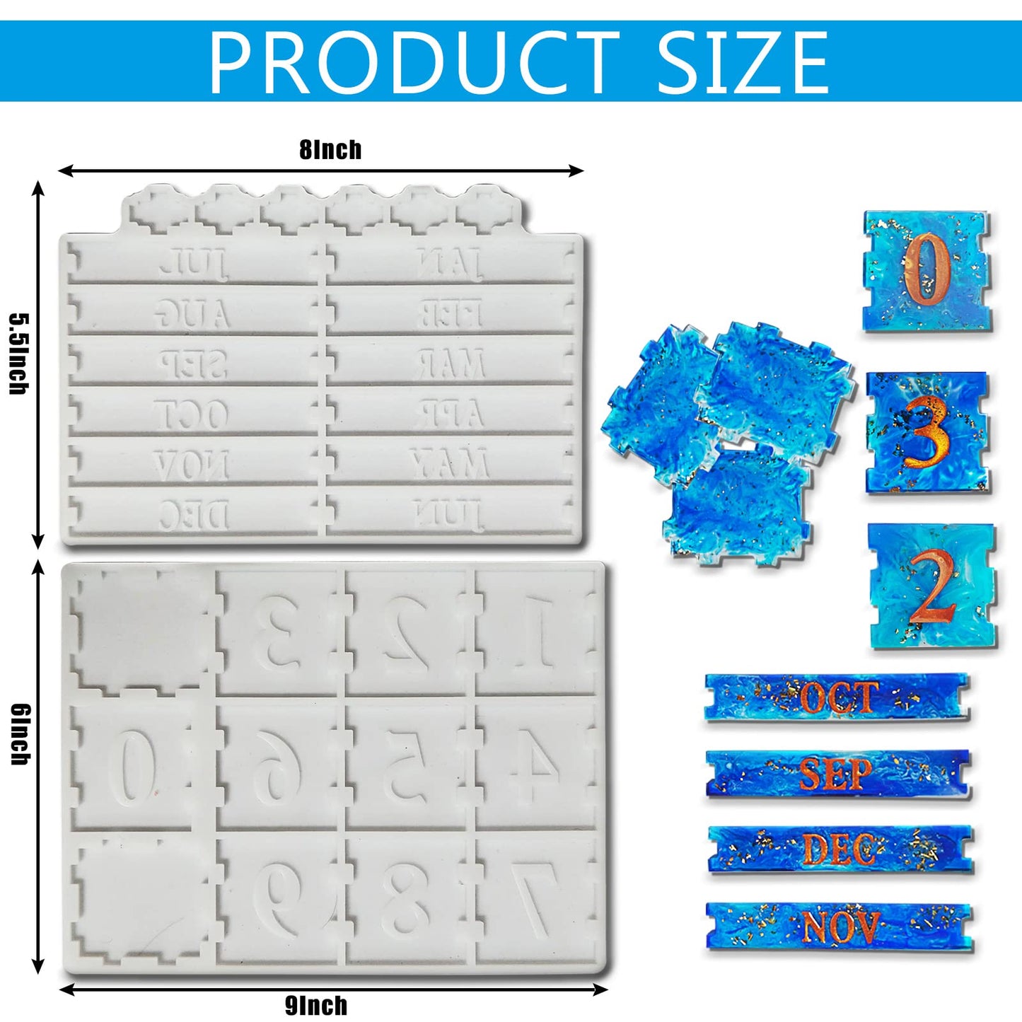 2 Pcs Homemade Calendar Silicone Molds for Resin Casting Perpetual Calendar Resin Molds Desk Calendar Epoxy Molds for DIY Resin Crafts Home Wall Decor,for Teachers, Farmhouse Office Birthday Present