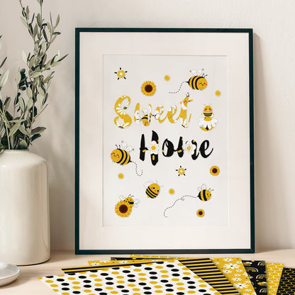 Whaline 24Pcs Bee Pattern Paper Pack 12 Designs Yellow Black Honeycomb Scrapbook Specialty Paper Double-Sided Collection Decorative Craft Papers for DIY Card Making Scrapbook Photo Album Decor