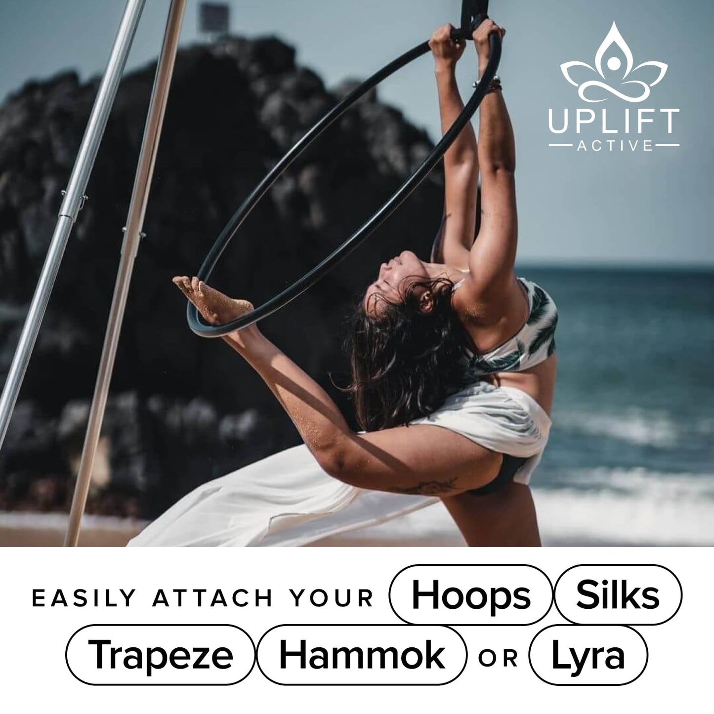 Uplift Active Adjustable Yoga Aerial Rig - Only Premium Home Yoga Stand with Adjustable Height | Portable Stainless Steel Rig | Aerial Fitness, Use with Hoops/Lyra, Silks & Hammock