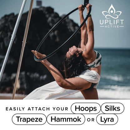 Uplift Active Adjustable Yoga Aerial Rig - Only Premium Home Yoga Stand with Adjustable Height | Portable Stainless Steel Rig | Aerial Fitness, Use with Hoops/Lyra, Silks & Hammock
