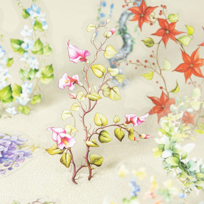 AuriicLeaf Floral Vine PET Stickers, 120 Pcs Large Botanical Ephemera for Scrapbooking, Journaling, DIY Crafting, and Art Supplies