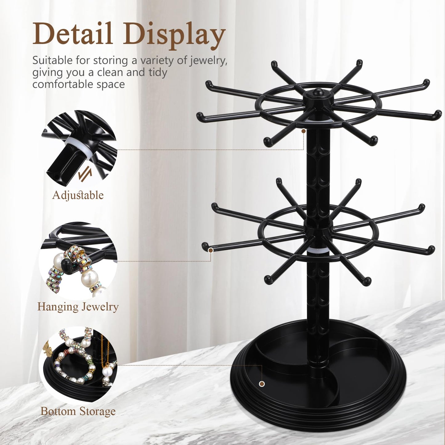 AOKWAWALIY Jewelry Stand 2 Tier Necklace Holder Black Bracelet Hanging Organizer Rotating Jewelry Earring Display Keychain Display Stand Plastic Jewelry Rack for Malls Counter Dressing Table