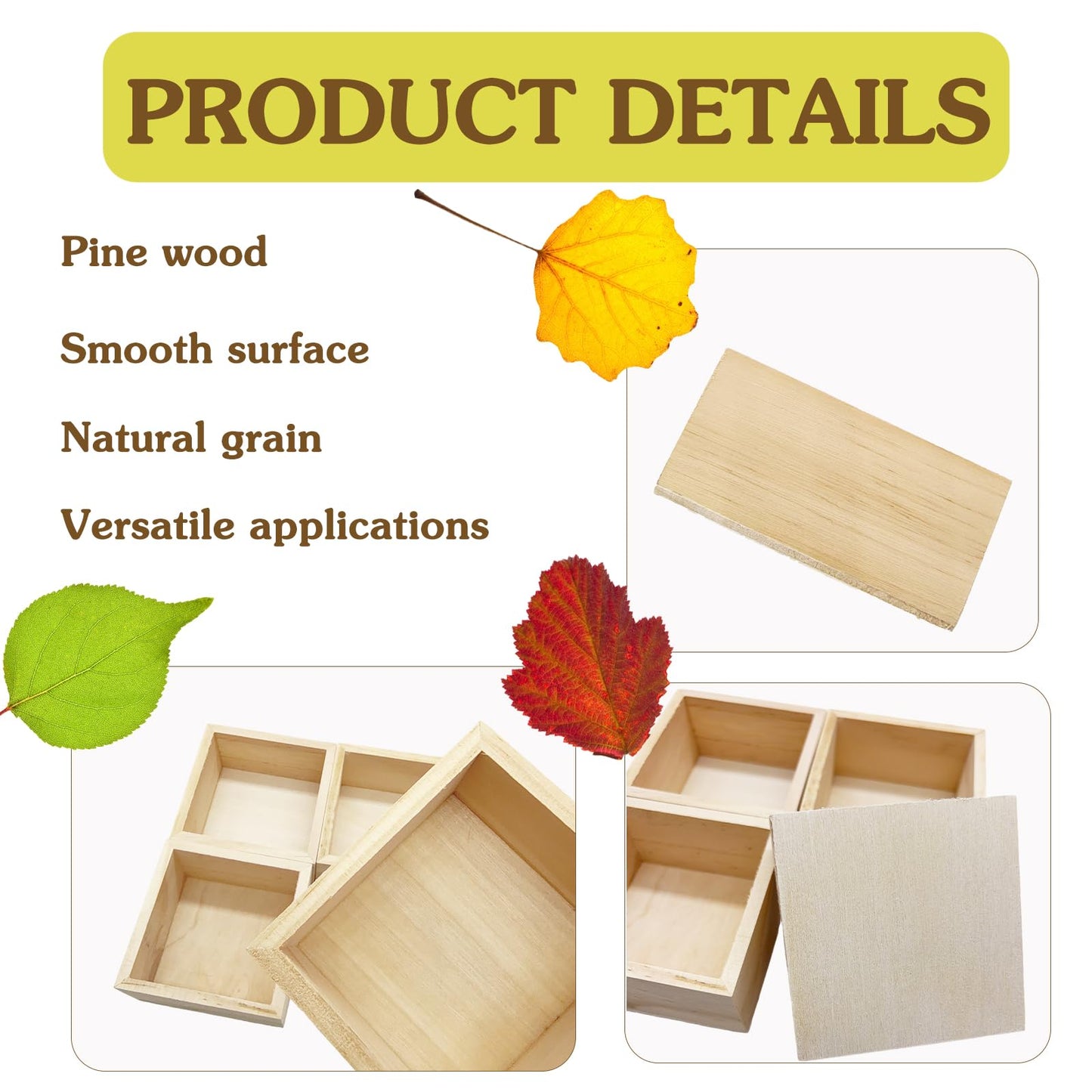 4 Pack Unfinished Wooden Craft Storage Organiser Boxes, 3.15 x 3.15 x 1.57 inch Square Rustic Small Wooden Box, Rustic Natural Wood Container Box for Home Decor, Desktop Drawer Organizer