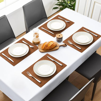 MOSAYT Vinyl Placemats Set of 8-12 X 17 Inch - Faux Leather 100% Waterproof Oil-Proof Wipeable PU Place Mats, Heat Resistant Reversible Table Mats for Kitchen, Dining, Outdoor (Reddish Brown)
