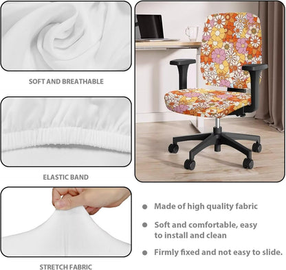 Cadowhimsy 2 Hippie Daisy Flower Print Office Chair Slipcover Piece Desk Chair Cover Removable Computer Chair