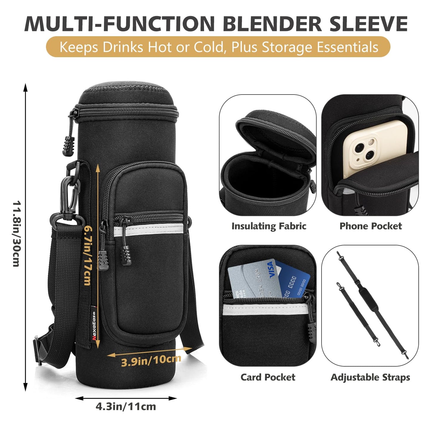 Portable Blender Personal Juicer for Shakes and Smoothies - 20 OZ Electric Protein Shaker Bottle with Insulated Sleeve, Travel Lid, USB-C Rechargeable - Mini Small Blender Cup for Kitchen, Office, Gym