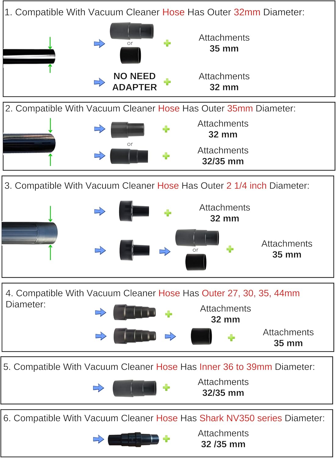 Universal Vacuum Hose Adapter Kit, Compatible with Bissell, Kenmore, Electrolux, Dirt Devil, Hoover