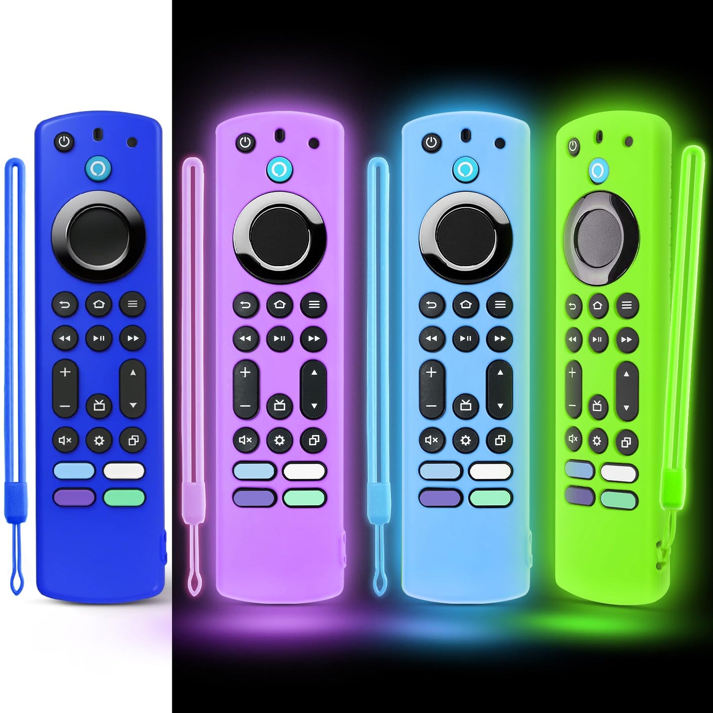 OneBom (2pcs) Silicone Remote Cover for Firetv 4K Max (2nd)/ Insignia/Pioneer/Omni (QLED) Series Alexa Voice Remote Enhanced w, Anti-Slip Protective Case with Same Color Lanyard(Glow Purple&Glow Blue)