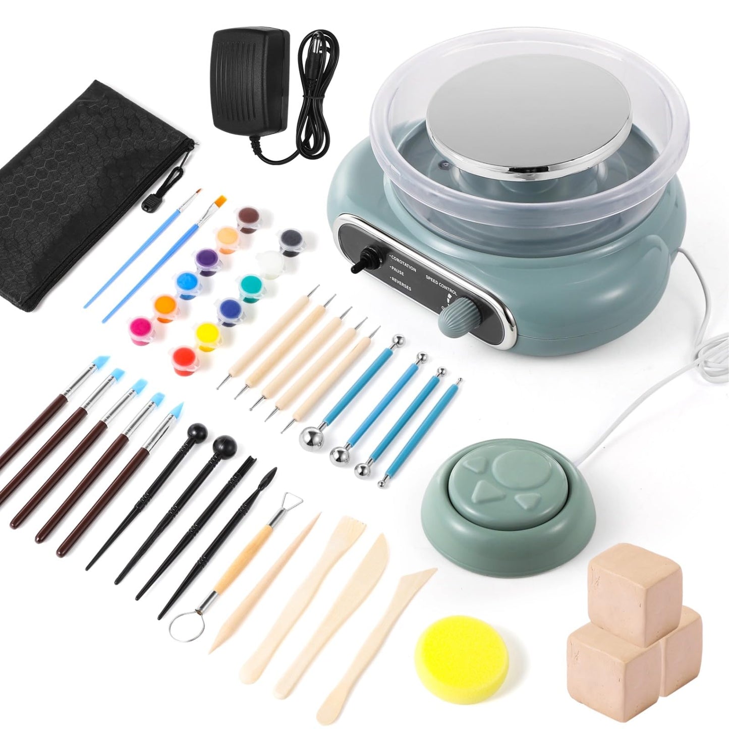 Mini Pottery Wheel Kit, 4.7 Turntable Electric Pottery Wheel, Clay Making Pottery Machine with 24 Pottery Shaping Tools and Paint Set, Craft Kits Gift for Kids Teens & Adults Beginners