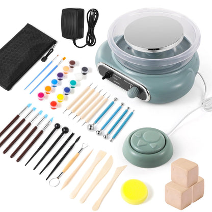 Mini Pottery Wheel Kit, 4.7 Turntable Electric Pottery Wheel, Clay Making Pottery Machine with 24 Pottery Shaping Tools and Paint Set, Craft Kits Gift for Kids Teens & Adults Beginners
