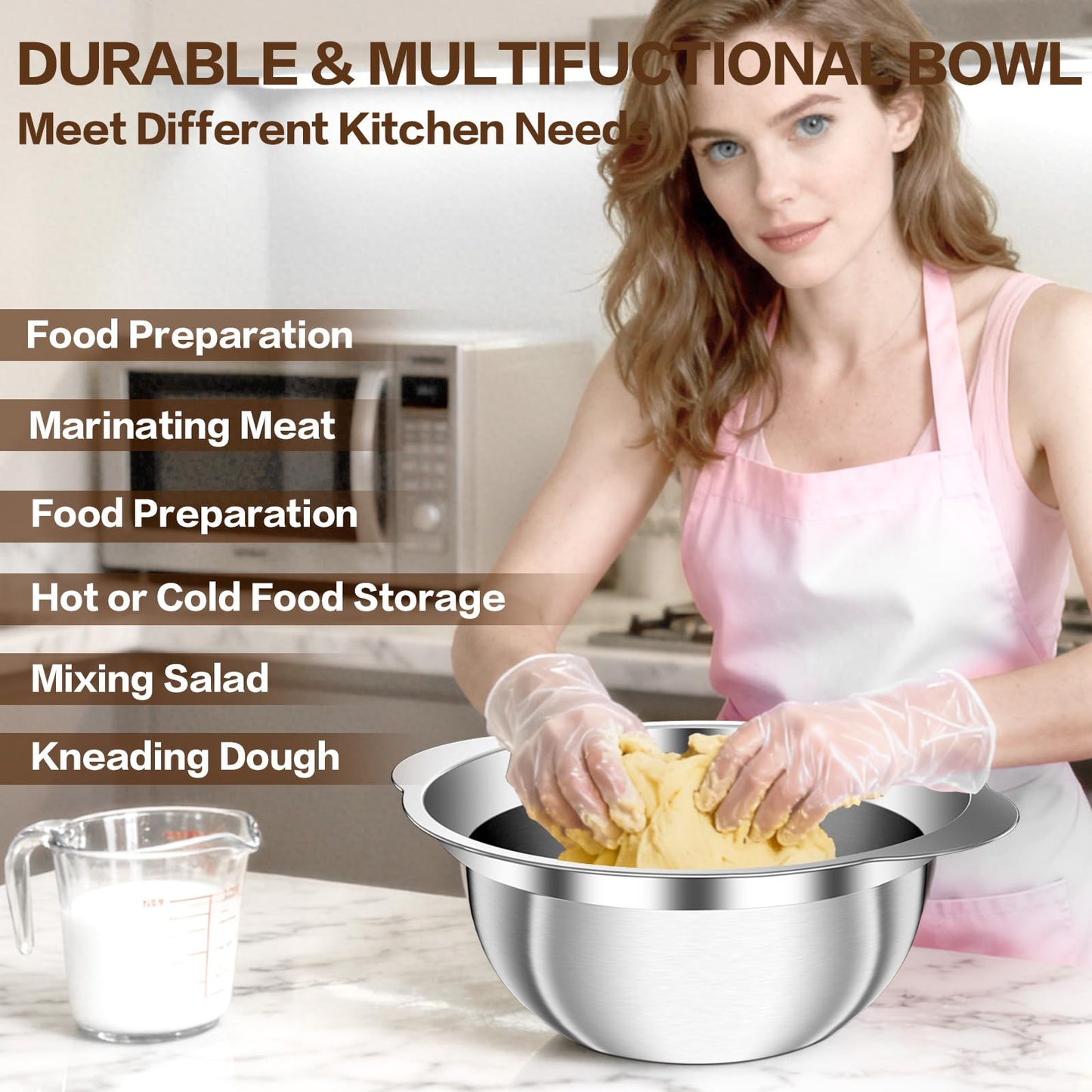 3.5QT Colander with Bowl, Rice Strainer, Stainless Steel Mixing Bowls with Strainer, Pasta Strainer, Colander for Kitchen for Rice Pasta Fruits Vegetables, Rice Cleaner Strainer, Dishwasher Safe
