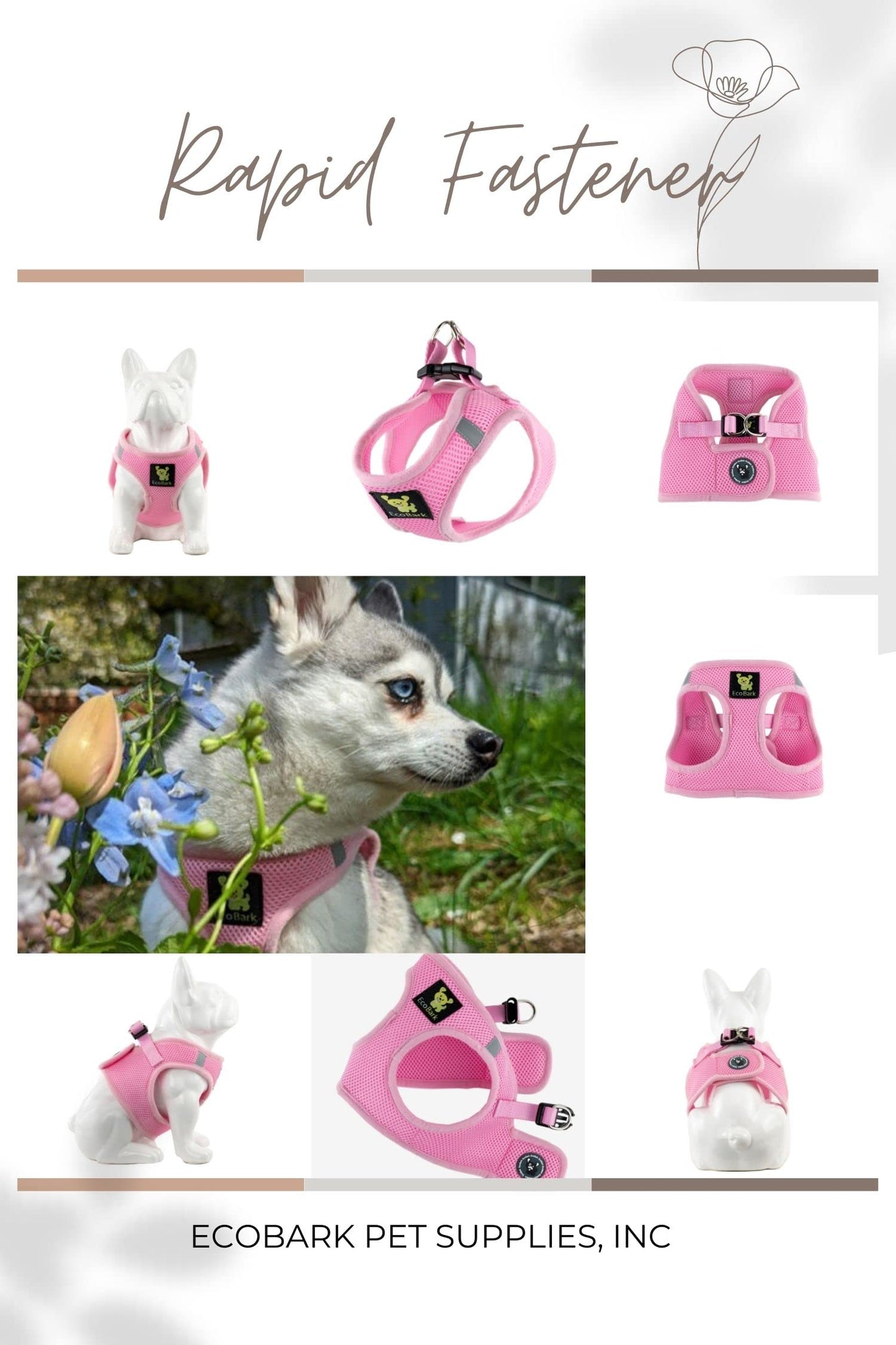 EcoBark Baby Pink Step in Dog Harness - Step in Mesh Dog Harnesses - Safe & Secure Wrap Around Body Halter Vest