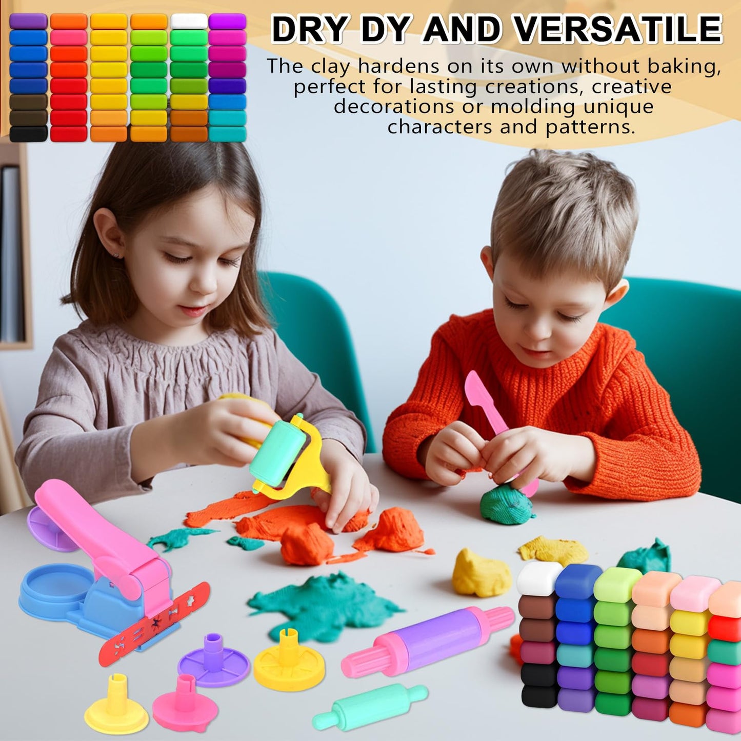 Air Dry Clay,Magic Foam DIY Molding Clay,Air Dry Clay Set 72 Colors with 17 Sculpting Tools 15 Molds and 100 Storage Bags Ultra Light Non Sticky Safe DIY Modeling Clay for Crafts Sculpting Parties