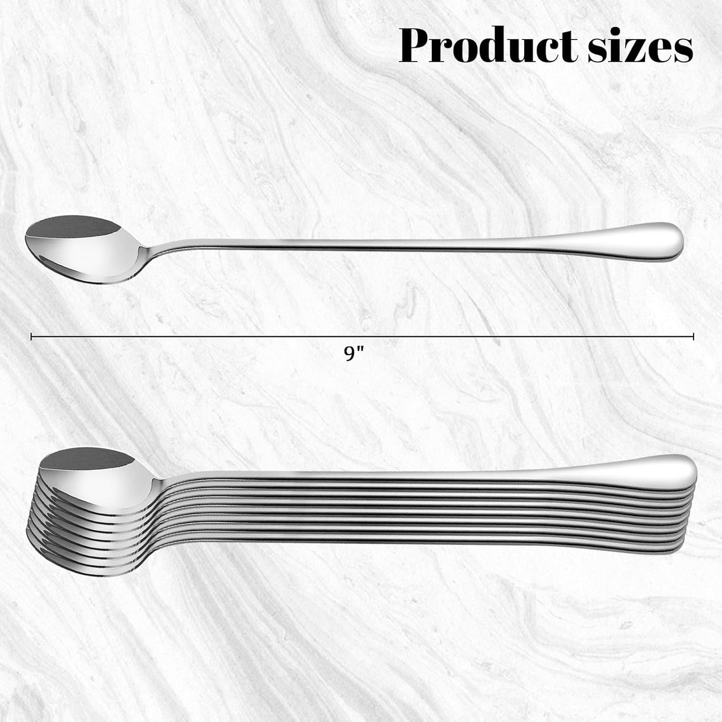 LOVEINUSA 8 Pcs Long Handle Ice Tea Spoons, 9" Silver 304 Stainless Steel Coffee Stirrers for Bar