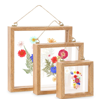 Vicenpal 3 Pack Wooden Dried Flower Picture Frame with 40pcs Pressed Flowers DIY Craft for Wall and Tabletop Display, Natural Gift for Family Friend Wedding